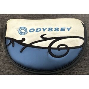 Odyssey Mallet Putter Head Cover Golf Club Blue Cream Magnetic Closure 5-1/2 In